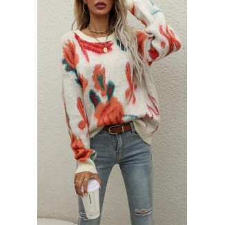 Casual Print Basic O Neck Tops Sweater