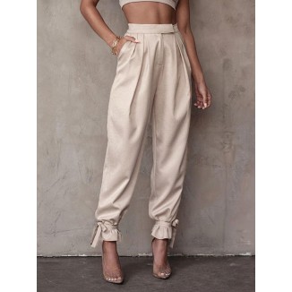 Fashion  Solid Frenulum Loose Mid Waist Pencil Bottoms