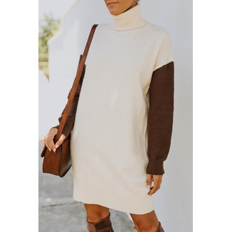 Casual Patchwork  Contrast Turtleneck Dresses Sweater