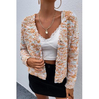 Casual Patchwork Buckle V Neck Tops Sweater