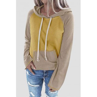 Casual Patchwork Draw String Pocket Hooded Collar Tops(7 Colors)