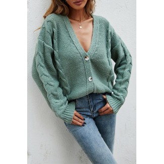 Casual Solid Buckle V Neck Tops Sweater(5 Colors)