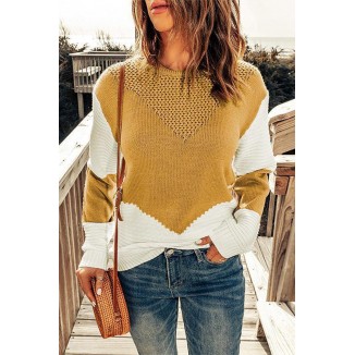 Casual Color Block Patchwork O Neck Sweaters(7 Colors)