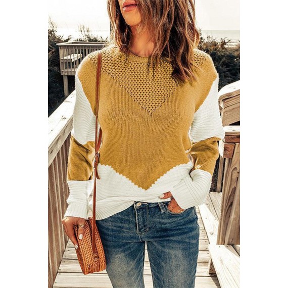 Casual Color Block Patchwork O Neck Sweaters(7 Colors)