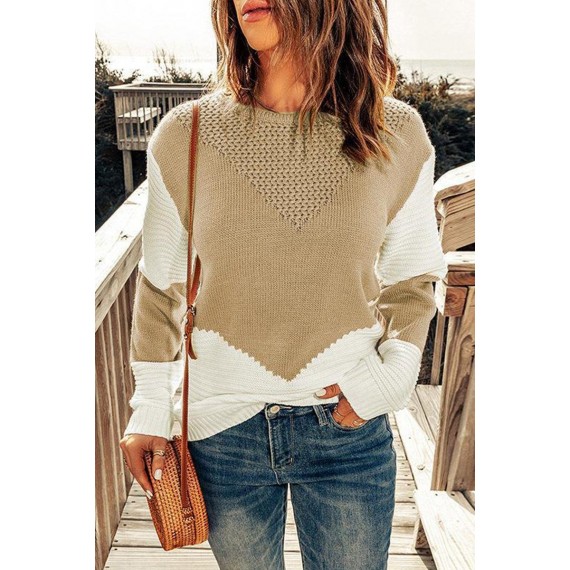 Casual Color Block Patchwork O Neck Sweaters(7 Colors)