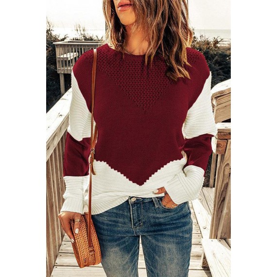 Casual Color Block Patchwork O Neck Sweaters(7 Colors)