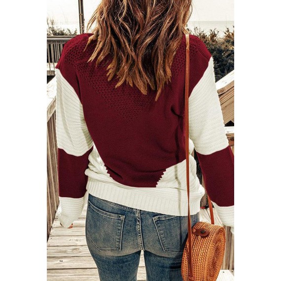 Casual Color Block Patchwork O Neck Sweaters(7 Colors)