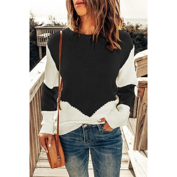 Casual Color Block Patchwork O Neck Sweaters(7 Colors)