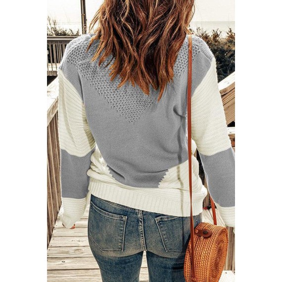 Casual Color Block Patchwork O Neck Sweaters(7 Colors)