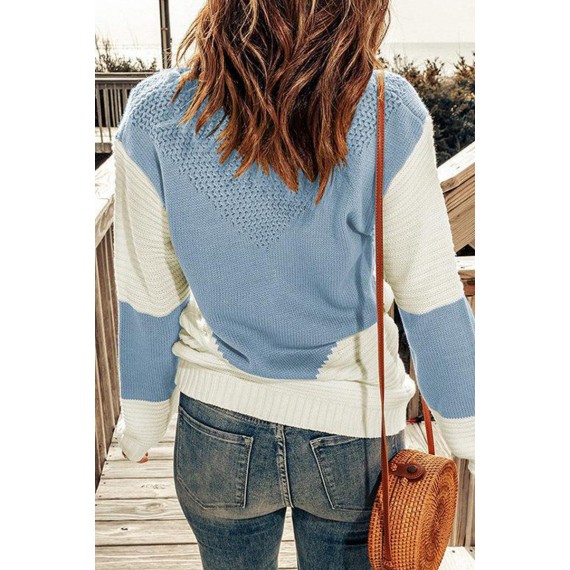 Casual Color Block Patchwork O Neck Sweaters(7 Colors)