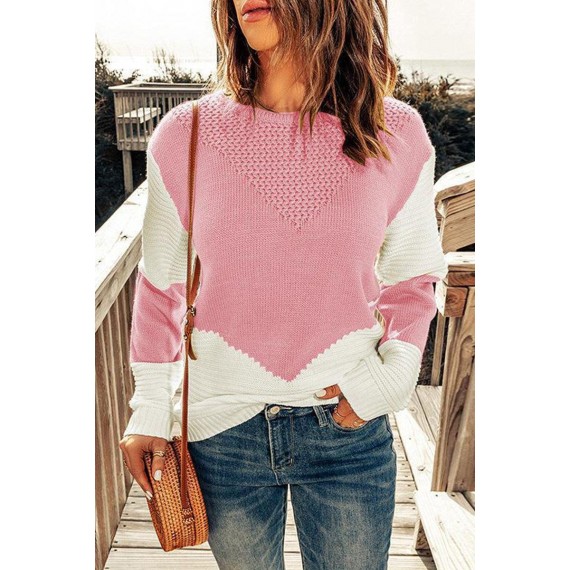 Casual Color Block Patchwork O Neck Sweaters(7 Colors)