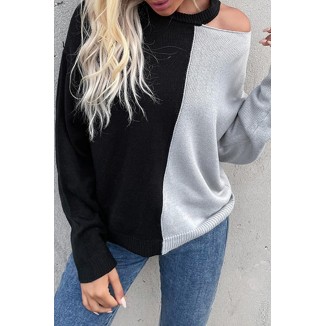 Casual Patchwork Hollowed Out  Contrast O Neck Tops