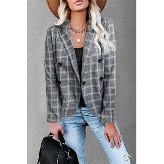 Work Street Plaid Patchwork Turn-back Collar Outerwear(4 Colors)