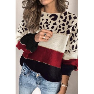 Casual Leopard Contrast O Neck Tops(6 Colors)