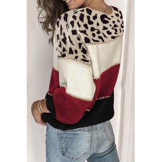 Casual Leopard Contrast O Neck Tops(6 Colors)