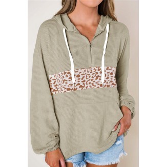 Casual Print Pocket Zipper Hooded Collar Tops