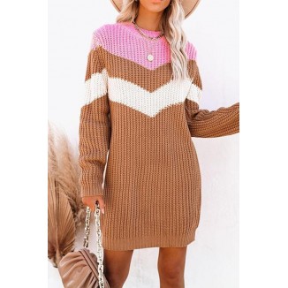 Casual Geometric Contrast O Neck Dresses Sweater