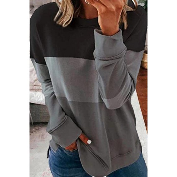 Casual Color Lump Patchwork Contrast O Neck Tops(5 Colors)