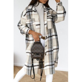 Casual Elegant Plaid Pocket Buckle Turndown Collar Outerwear(3 Colors)