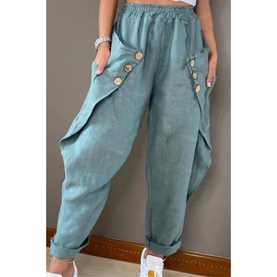 Casual Patchwork Buckle Harlan Mid Waist Harlan Solid Color Bottoms(5 Colors)