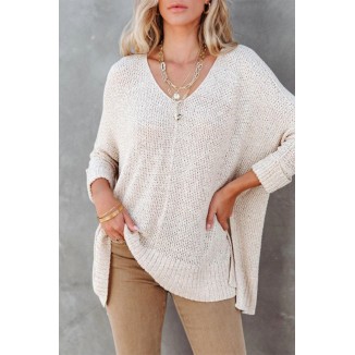 Casual Solid Color V Neck Sweaters