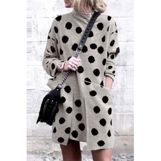 Casual Polka Dot Split Joint Pocket O Neck Dresses