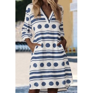 Casual Print Patchwork V Neck Straight Dresses