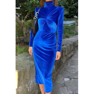 Casual Solid Patchwork Half A Turtleneck Pencil Skirt Dresses(5 Colors)