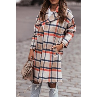 Casual Elegant Plaid Split Joint Buckle Turndown Collar Outerwear