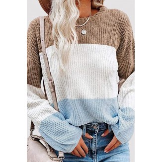 Casual Patchwork Contrast O Neck Tops(8 Colors)