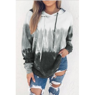 Casual Patchwork Tie-dye Hooded Collar Tops(6 Colors)