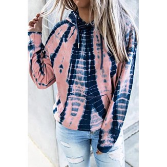 Street Tie Dye Draw String Pocket Hooded Collar Tops