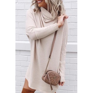 Casual Solid Patchwork Turtleneck Straight Dresses